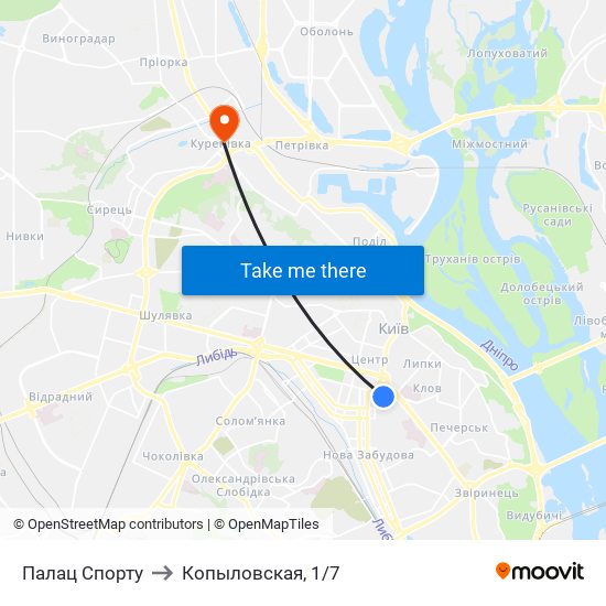 Палац Спорту to Копыловская, 1/7 map