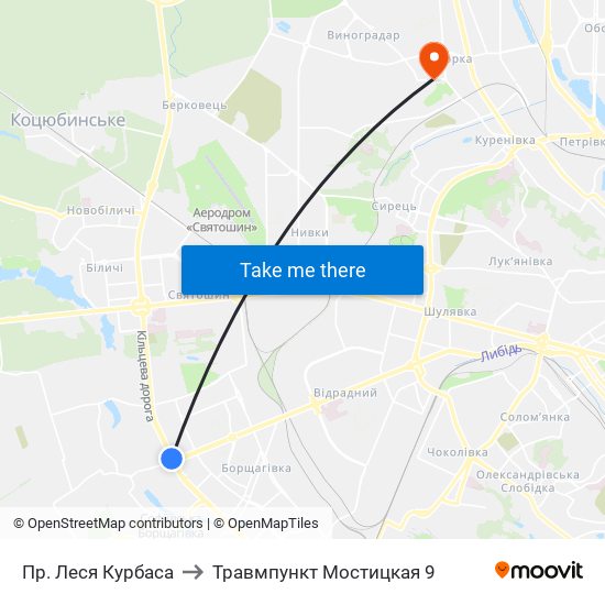 Пр. Леся Курбаса to Травмпункт Мостицкая 9 map