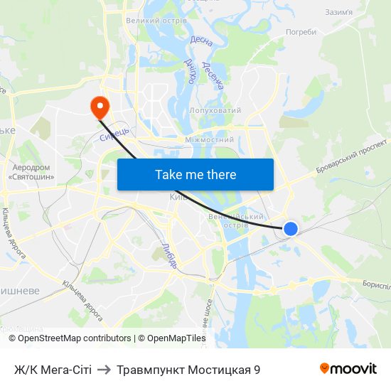Ж/К Мега-Сiтi to Травмпункт Мостицкая 9 map