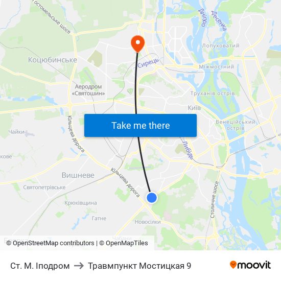 Ст. М. Іподром to Травмпункт Мостицкая 9 map