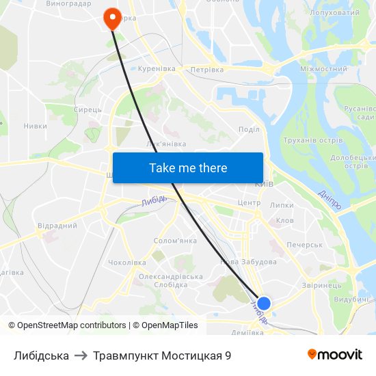 Либідська to Травмпункт Мостицкая 9 map