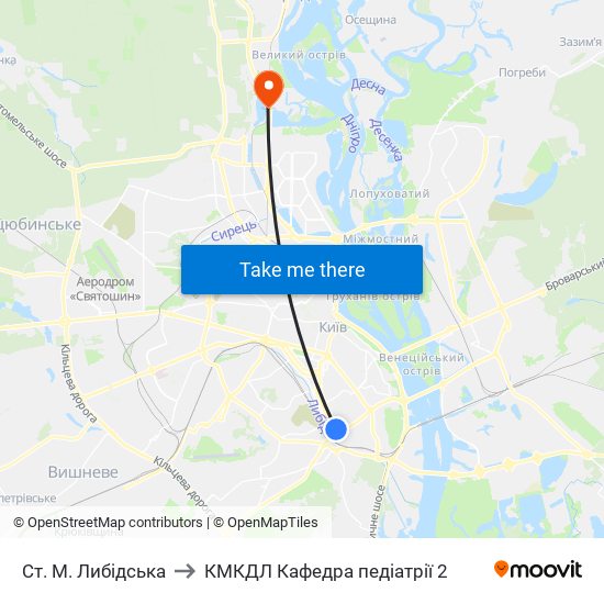 Ст. М. Либідська to КМКДЛ Кафедра педіатрії 2 map