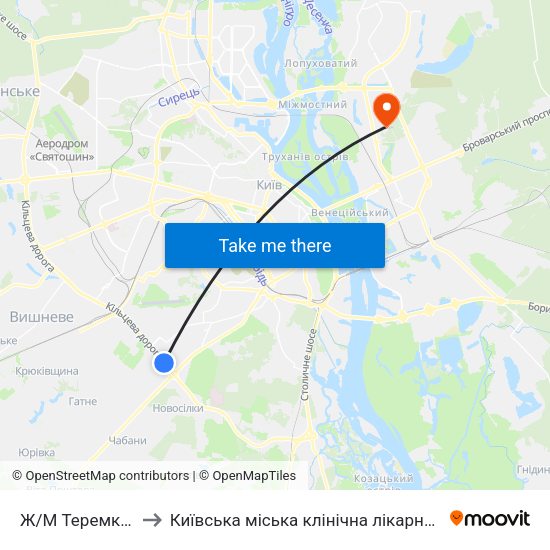 Ж/М Теремки-1 to Київська міська клінічна лікарня №3 map