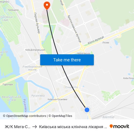 Ж/К Мега-Сiтi to Київська міська клінічна лікарня №3 map