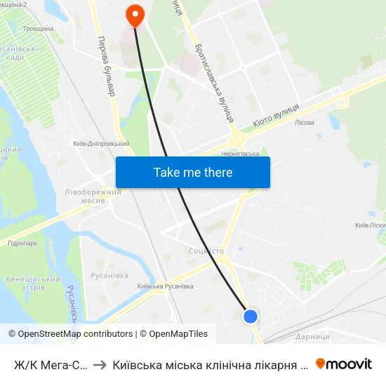 Ж/К Мега-Сiтi to Київська міська клінічна лікарня №3 map