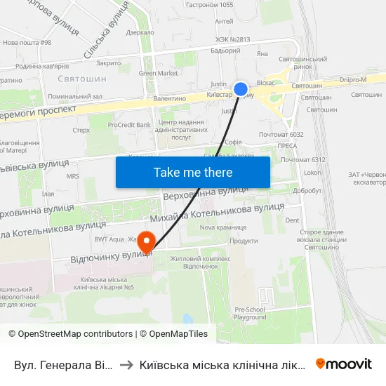 Вул. Генерала Вітрука to Київська міська клінічна лікарня №5 map