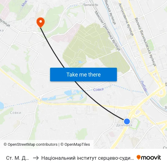 Ст. М. Деміївська to Національний інститут серцево-судинної хірургії ім. М.М. Амосова map