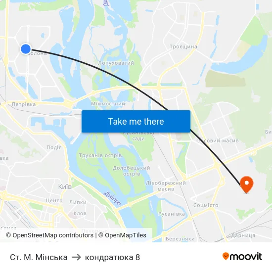 Ст. М. Мінська to кондратюка 8 map