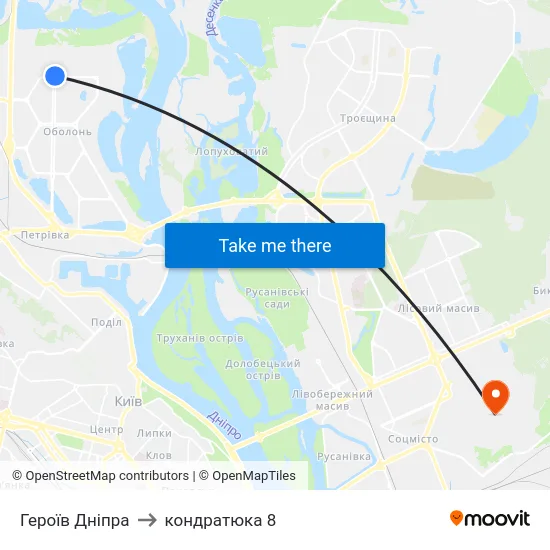 Героїв Дніпра to кондратюка 8 map