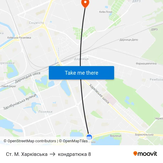 Ст. М. Харківська to кондратюка 8 map