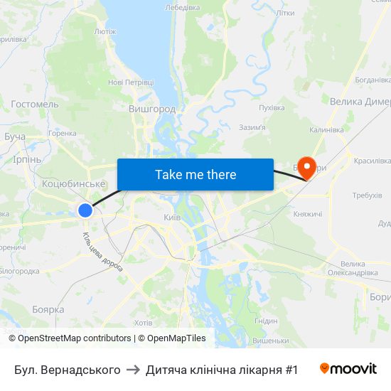 Бул. Вернадського to Дитяча клінічна лікарня #1 map