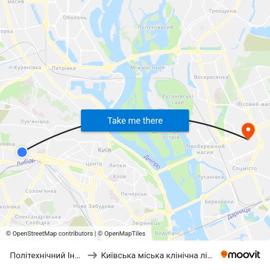 Політехнічний Інститут to Київська міська клінічна лікарня #2 map