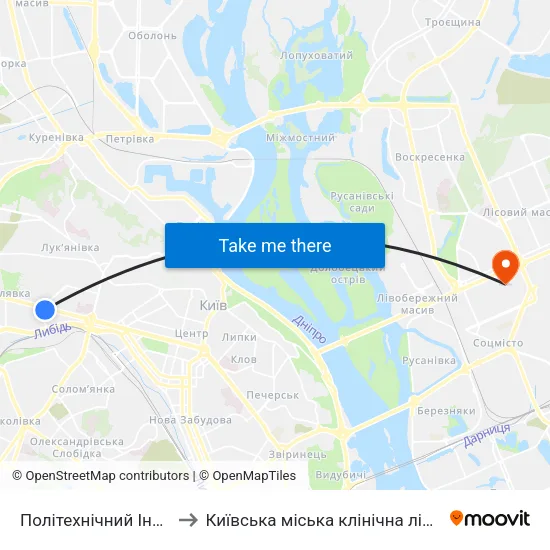 Політехнічний Інститут to Київська міська клінічна лікарня #2 map