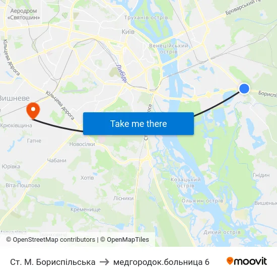Ст. М. Бориспільська to медгородок.больница 6 map