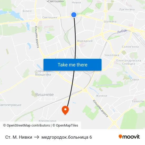 Ст. М. Нивки to медгородок.больница 6 map