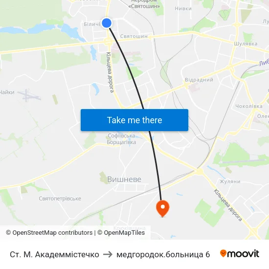 Ст. М. Академмістечко to медгородок.больница 6 map