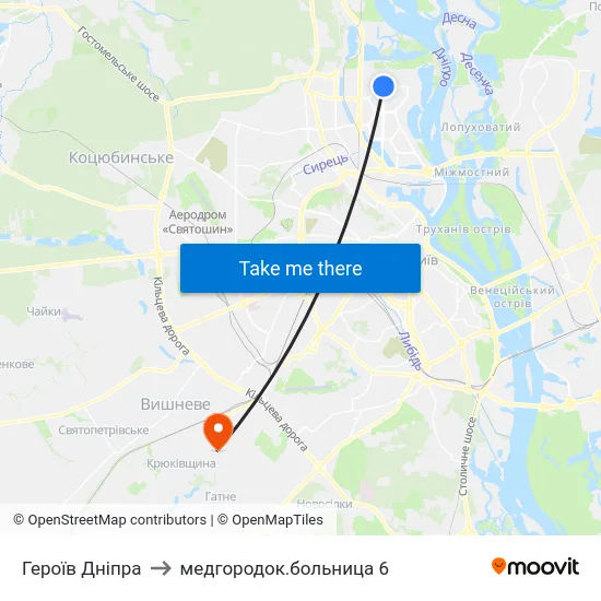 Героїв Дніпра to медгородок.больница 6 map