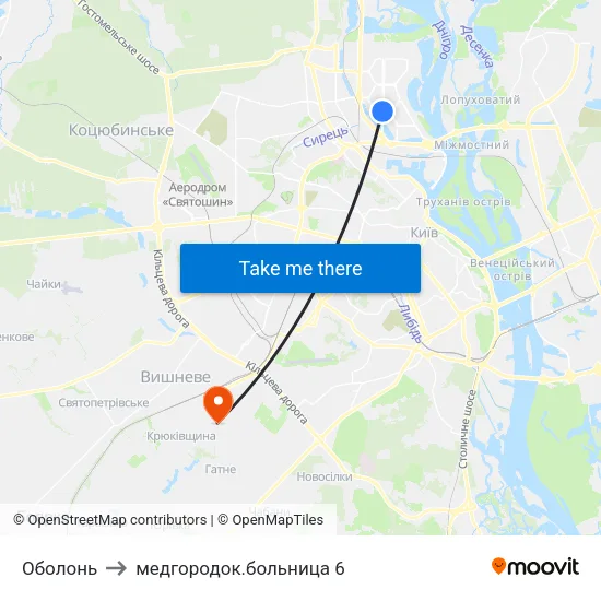 Оболонь to медгородок.больница 6 map