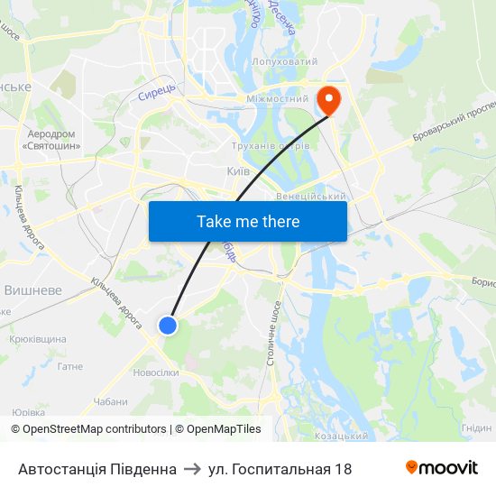 Автостанція Південна to ул. Госпитальная 18 map