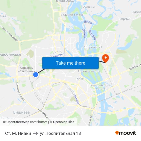 Ст. М. Нивки to ул. Госпитальная 18 map