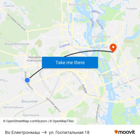 Во Електронмаш to ул. Госпитальная 18 map