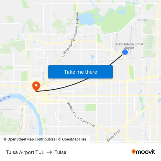 Tulsa Airport TUL to Tulsa map