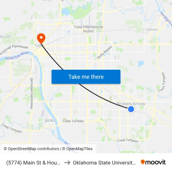 (5774) Main St & Houston St to Oklahoma State University - Tulsa map
