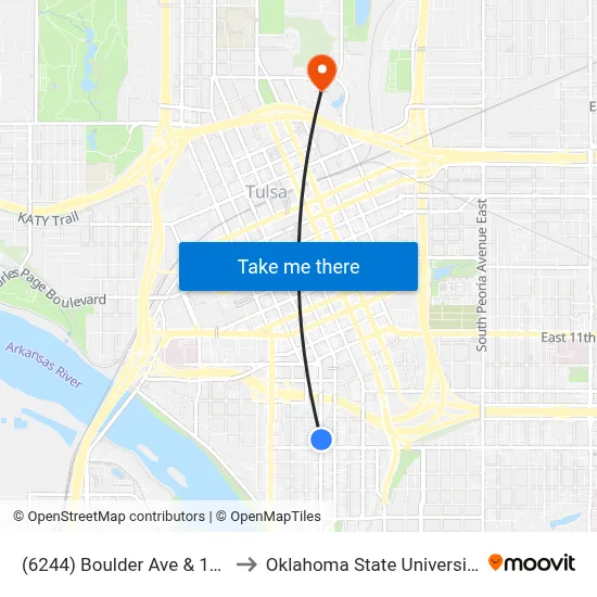 (6244) Boulder Ave & 15th St Nb to Oklahoma State University - Tulsa map