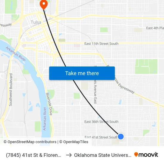 (7845) 41st St & Florence Ave Wb to Oklahoma State University - Tulsa map