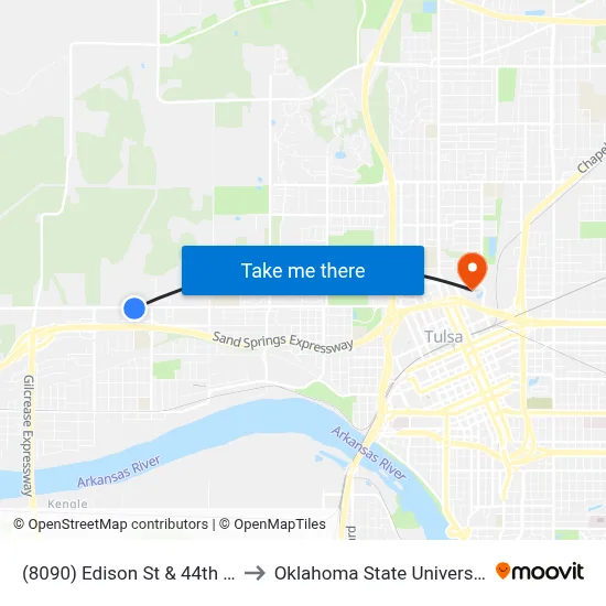 (8090) Edison St & 44th W Ave Eb to Oklahoma State University - Tulsa map