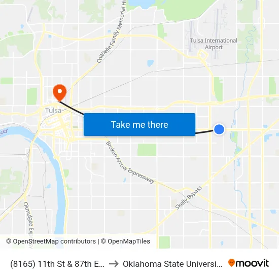 (8165) 11th St & 87th E Ave Wb to Oklahoma State University - Tulsa map