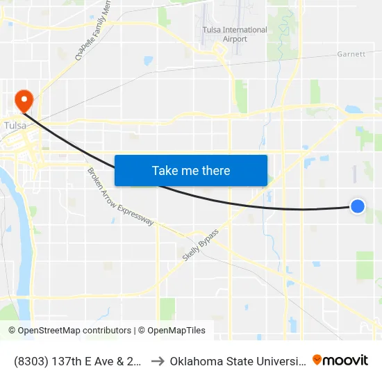 (8303) 137th E Ave & 26th St Nb to Oklahoma State University - Tulsa map
