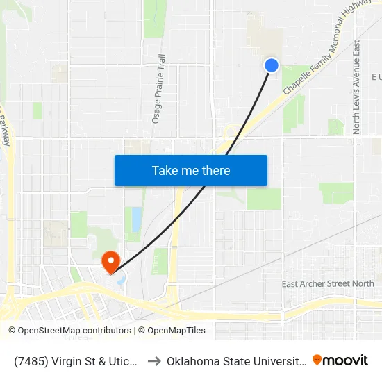 (7485) Virgin St & Utica Ave Eb to Oklahoma State University - Tulsa map