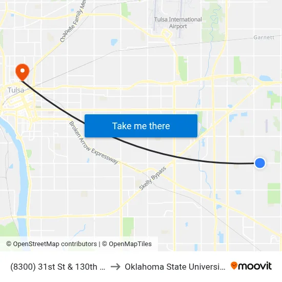 (8300) 31st St & 130th E Ave Eb to Oklahoma State University - Tulsa map