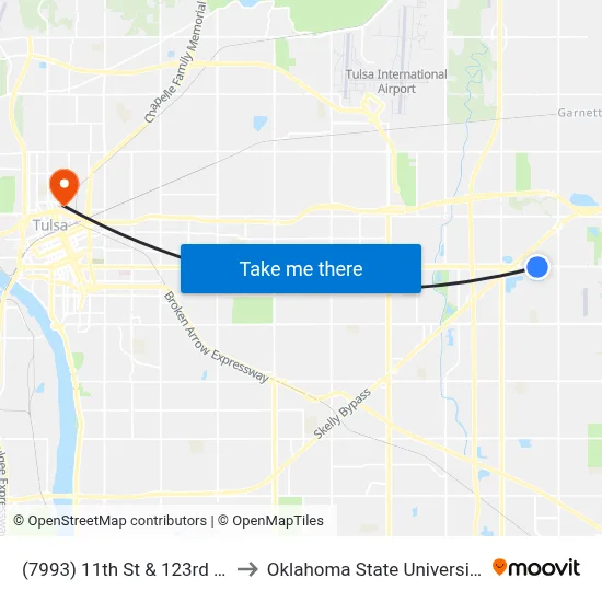 (7993) 11th St & 123rd E Ave Eb to Oklahoma State University - Tulsa map