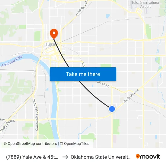 (7889) Yale Ave & 45th St Nb to Oklahoma State University - Tulsa map