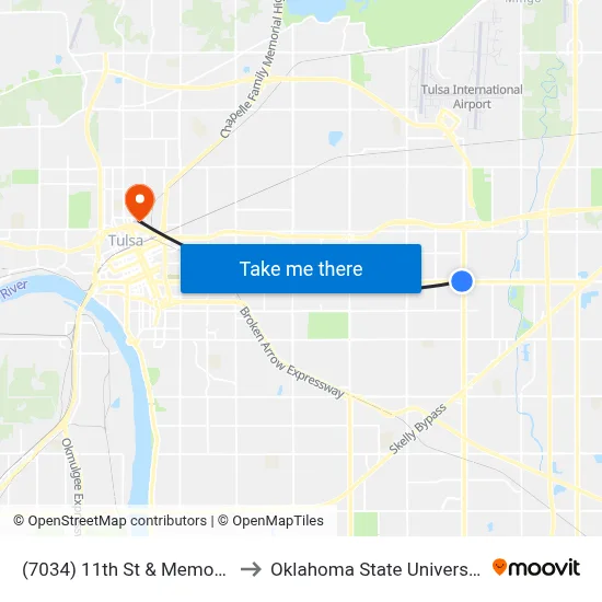 (7034) 11th St & Memorial Dr Wb to Oklahoma State University - Tulsa map