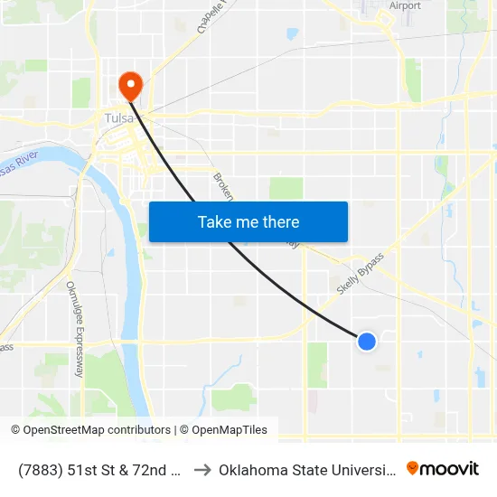 (7883) 51st St & 72nd E Ave Nb to Oklahoma State University - Tulsa map