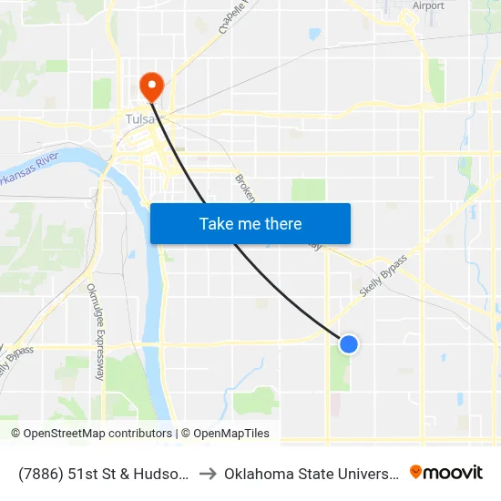 (7886) 51st St & Hudson Ave Wb to Oklahoma State University - Tulsa map