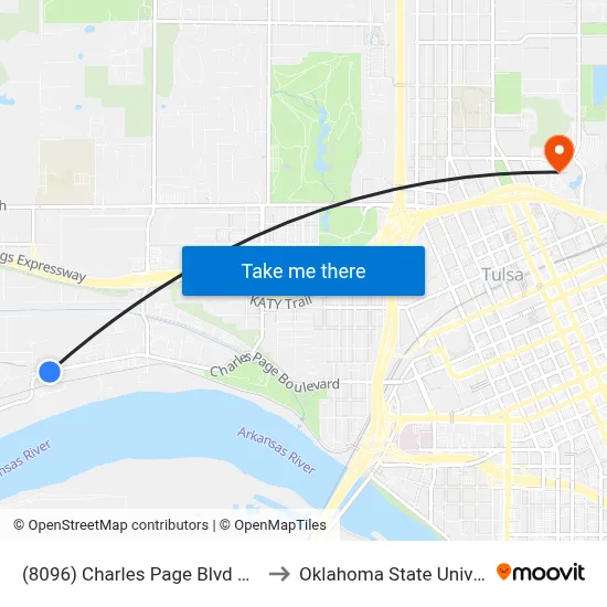 (8096) Charles Page Blvd & 33rd W Ave Eb to Oklahoma State University - Tulsa map