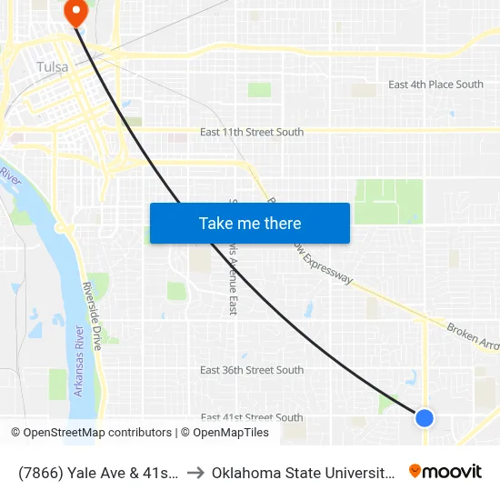 (7866) Yale Ave & 41st St Sb to Oklahoma State University - Tulsa map