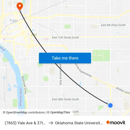 (7865) Yale Ave & 37th Pl Sb to Oklahoma State University - Tulsa map