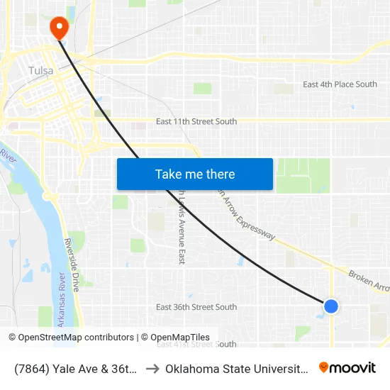 (7864) Yale Ave & 36th St Sb to Oklahoma State University - Tulsa map