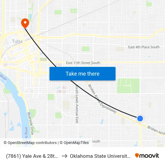 (7861) Yale Ave & 28th St Sb to Oklahoma State University - Tulsa map