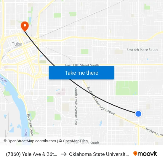 (7860) Yale Ave & 26th St Sb to Oklahoma State University - Tulsa map