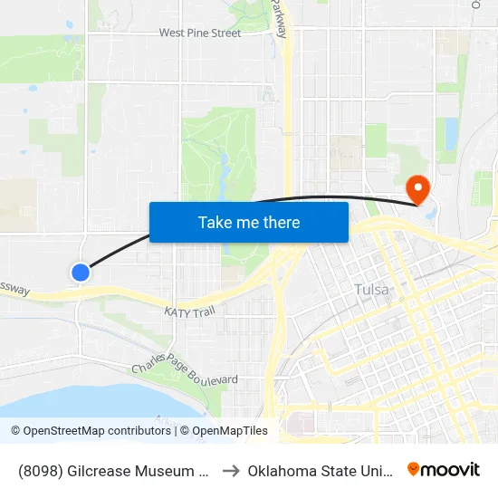 (8098) Gilcrease Museum Rd & Cameron St to Oklahoma State University - Tulsa map