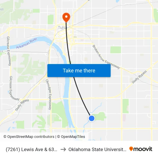 (7261) Lewis Ave & 63rd St Sb to Oklahoma State University - Tulsa map