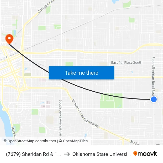(7679) Sheridan Rd & 17th St Sb to Oklahoma State University - Tulsa map
