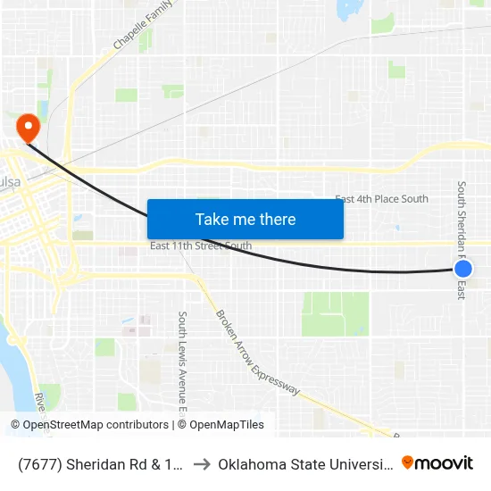 (7677) Sheridan Rd & 13th St Sb to Oklahoma State University - Tulsa map