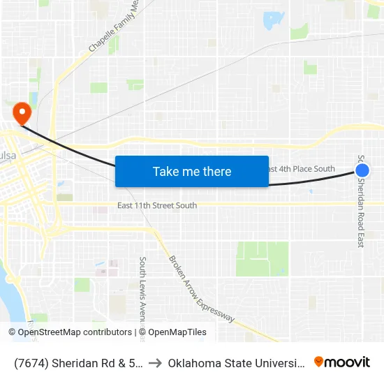(7674) Sheridan Rd & 5th St Sb to Oklahoma State University - Tulsa map